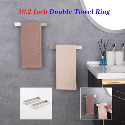 GERZWY Modern Towel Holder Square Style Brushed Stainless Steel Towel Hanger Towel Ring for Bathroom Wall Mount 2 Pack HG1716-2LS - color: Brushed