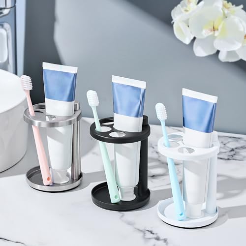 Toothbrush & Toothpaste Holder for Bathroom Countertop, Metal Electric Toothbrush Stand with Razor Slot, Ideal Design Caddy for Kids & Family, Brushed Silver - color: Brushed Silver
