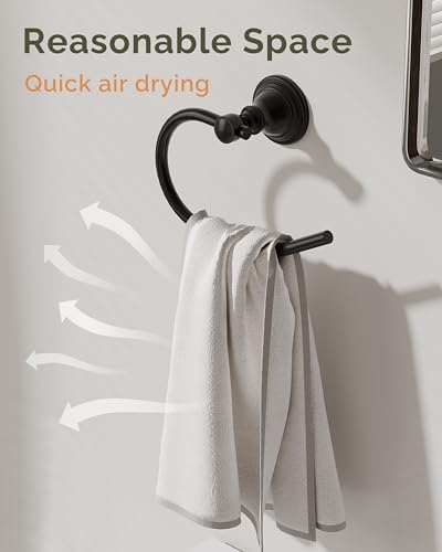 Black Towel Ring Wall Mounted for Bathroom, Hand Towel Holder | 304 Stainless Steel Heavy Duty Towel Hanger Waterproof & Rustproof Towel Holder Raised Base - color: Matte Black