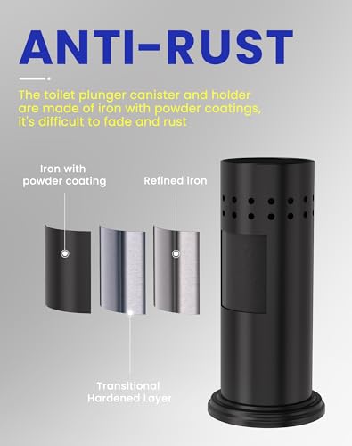 DOWRY Toilet Plunger with Holder for Bathroom Black | Hidden Toilet Bowl Cleaners Long Handle with Cover Powerful Force Suction Cup Heavy Duty Deep Cleaning - color: Black