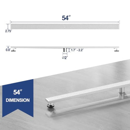 Neodrain 54" Linear Shower Drain, Brushed 304 SS Bathroom Linear Drain,cUPC | Brushed Nickel Shower Drain with Quadrato Grate& Adjustable Feet, Long Rectangle Shower Floor Drain in Bathroom, Balcony etc - color: Brushed Nickel, size: 54 In