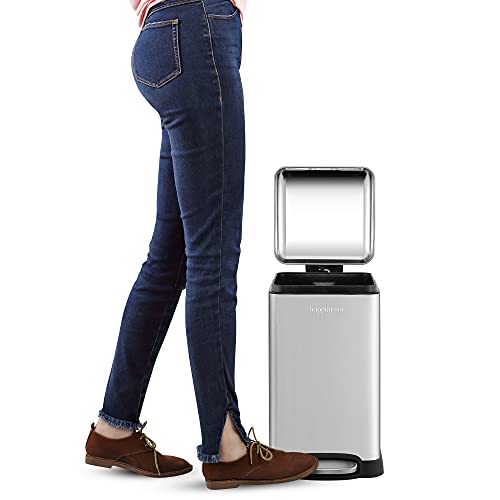 happimess Betty Retro Mini 3.2 Gal Step Trash Can, Platinum Silver | Soft-Close Lid, Fingerprint Proof, Removable Liner, Stainless Steel, Hands-Free Pedal - color: Chrome