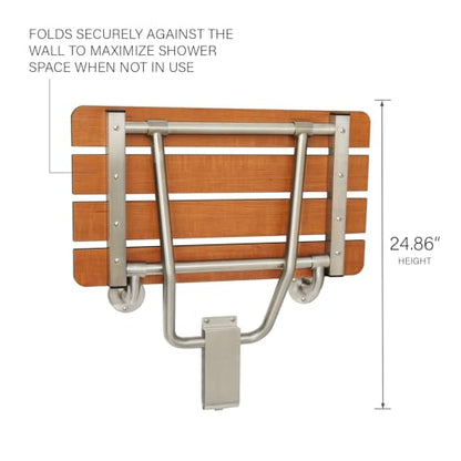 Seachrome 18-inch x 15-inch in ADA Folding Wall Mount Bathroom Shower Seat Bench, Teak Phenolic Seat - color: Teak, size: 18"