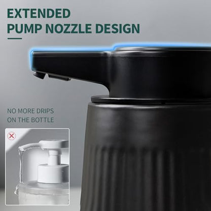 BosilunLife Ceramic Automatic Soap Dispenser with Extended Pump Nozzle, 3 Adjustable Levels, Touchless Foam Hand Wash Foaming Dispenser for Bathroom & Kitchen, Embossed Wave Design, Black, 10oz - color: Embossed Wave-black