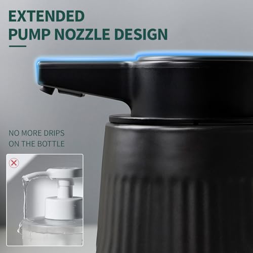 BosilunLife Ceramic Automatic Soap Dispenser with Extended Pump Nozzle, 3 Adjustable Levels, Touchless Foam Hand Wash Foaming Dispenser for Bathroom & Kitchen, Striped Design, Black, 10oz - color: Striped-black