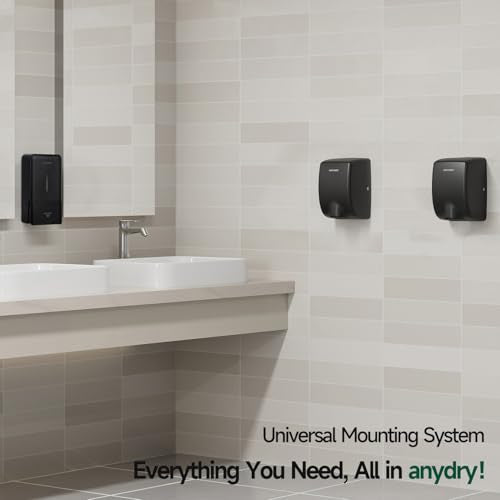 anydry Compact Hand Dryer for Bathrooms, Matte Black Stainless Steel Finish | Ideal for Commercial or Home Use, High-Speed Airflow, Fast Drying, AC 100–130 V~, Smart Warm Wind, Easy Hardware Wiring - color: Fingerprint-resistant Matte Black