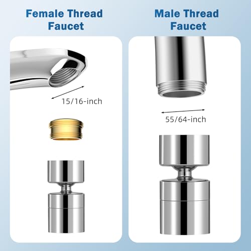 Hibbent Metal NSF/ANSI/CAN 372 Faucet Aerator with Dual-function, Silver | Kitchen Sink Aerator, Bathroom Sink Sprayer Attachment, Faucet Replacement Part 55/64'' Female Thread - color: Silver, style: Classic 360 Degree Faucet Aerator