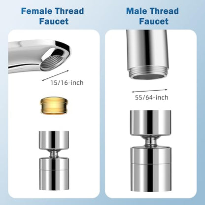 Hibbent Metal NSF/ANSI/CAN 372 Faucet Aerator with Dual-function, Silver | Kitchen Sink Aerator, Bathroom Sink Sprayer Attachment, Faucet Replacement Part 55/64'' Female Thread - color: Silver, style: Classic 360 Degree Faucet Aerator