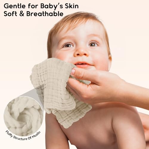 Unnivoll Muslin Burp Cloths Baby 12''X12'', Baby Washcloths 6 Pack, 100% Cotton Baby Wash Cloths Absorbent and Soft for Newborn Infants Kids Boys Girls - Apricot - color: Apricot