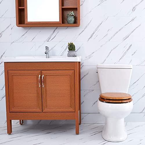 Angel Shield Elongated Toilet Seat Wood Veneer Natural Soft Close | Quick Release Metal Hinges, Adjustable Fit for Standard Elongated Toilets, Easy to Install&Clean - color: Wood, size: Elongated