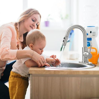 Brushed Nickel Bathroom Faucet with Pull Down Sprayer, 2 Flow Mode | Modern Stainless Steel Bathroom Sink Faucet with Pop-up Drain and Hoses, RV & Outdoor Basins, for 1 or 3 Hole - color: Brushed Nickel