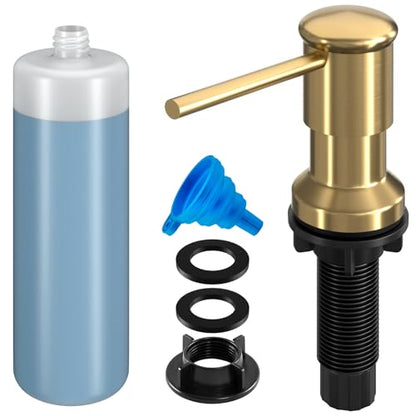 Dish Soap Dispenser, Kitchen Sink Soap Dispenser Pump with 17 OZ Bottle, Refill from The Top, Wide Pump Head Base (Golden) - color: Gold, size: With Bottle