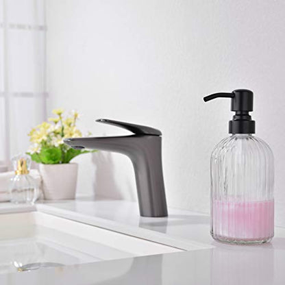 Matte Black Dish Kitchen Soap Dispenser, Bathroom Liquid Soap Dispenser with Rustproof Stainless Steel Pump, 16 Oz Glass Bottle,2 Packs - color: Matte Black +Clear, size: 2-Pack