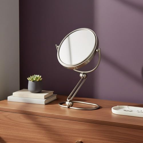 JERDON 5.5" Tabletop Makeup Mirror - 10X Magnification - Nickel - MC450N | Folding Compact for Travel, 1X Reverse Side, 10" Open Height - size: 1"L x 5.8"W