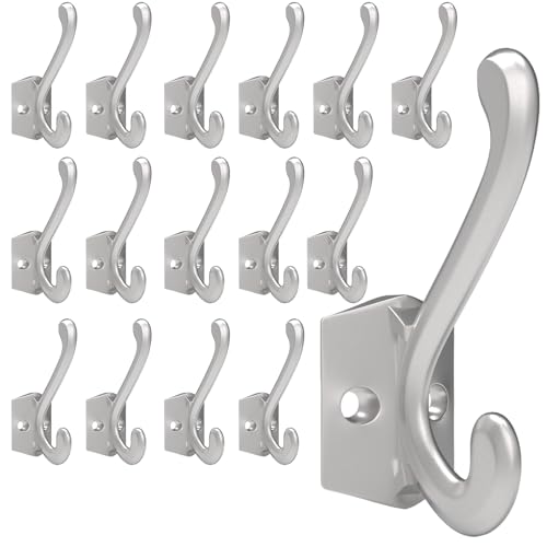 CBWLWJ 16 Pack Heavy Duty Metal Wall Hooks for Hanging, Wall Mounted Coat Hooks for Living Room, Bathroom, Kitchen – Hang Coat, Bag, Scarf, Towel, Hat, Key, Cup (Silver) - color: Silver
