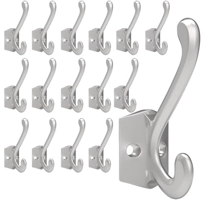 CBWLWJ 16 Pack Heavy Duty Metal Wall Hooks for Hanging, Wall Mounted Coat Hooks for Living Room, Bathroom, Kitchen – Hang Coat, Bag, Scarf, Towel, Hat, Key, Cup (Silver) - color: Silver