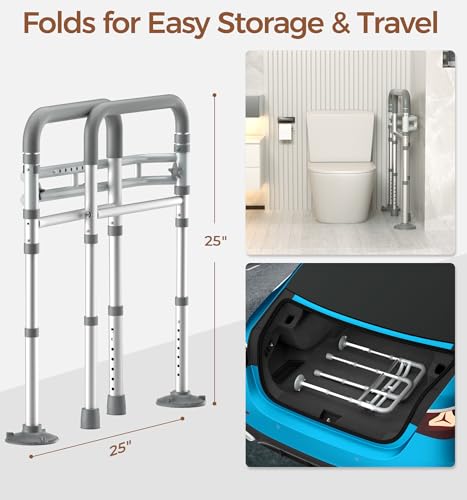Soundfuse Toilet Safety Rails for Seniors, Adjustable Toilet Handles for Elderly and Disabled, Foldable Handicap Toilet Safety Frame Fit Any Toilets (350 LB)