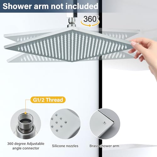 NeierThodore 12" LED Square Rainfall Shower Head Brushed Nickel Top Sprayer Shower Head Wall/Ceiling Mounted - color: Brushed Nickel, size: 12 Inch