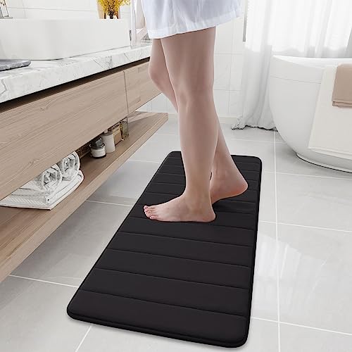 Buganda Memory Foam Bath Mat 47 x 17, Ultra Soft Absorbent Bathroom Rugs | Black, Machine Washable Quick Dry Bath Mats for Bathroom Floor, Shower and Tub, Home Decor Accessories - color: Black, size: 47" X 17"
