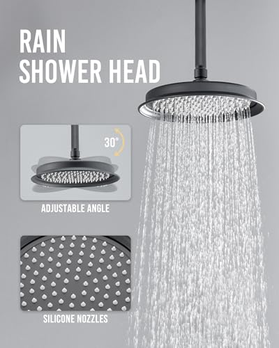 Dasan Antique Dual Rainfall Shower System, Matte Black, Complete Shower Fixture Combo, 9'' & 6'' Dual Rainfall Overhead Shower with Handheld, Valve & Trim Kit, AT3096C-MB - color: Matte Black