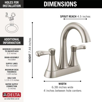 Delta Faucet Esato Centerset Bathroom Faucet Brushed Nickel, Bathroom Sink Faucet, Drain Assembly Included, SpotShield Brushed Nickel 25897LF-SP - color: Spotshield Brushed Nickel