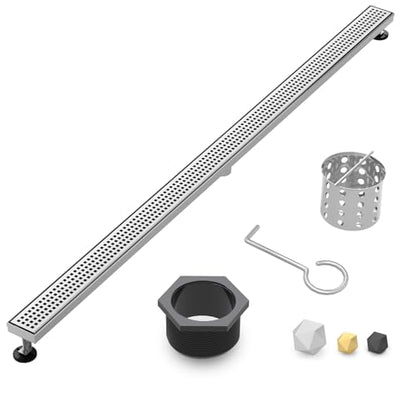 60 Inch Linear Shower Drain - Brushed Nickel, with Removable Grate | AISI 304 Stainless Steel Shower Drain, Long Rectangle Shower Floor Drain with Adjustable Feet, Fits Bathroom & Balcony etc - color: Brushed Nickel, size: 60 in
