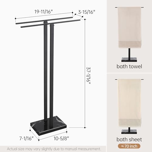 KES 37" Freestanding Towel Rack, Heavy Black Marble Base, Stainless Steel | Natural Veining Marble, Anti-Slip Pads, Rustproof Stainless T-Bars, Stable 8.23 lb Base, No-Drill Setup - color: Black Marble & Black Bar, size: 37" H (Equal-height)