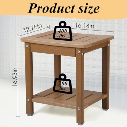 Apolimi Shower Chair, HDPE Shower Bench for Inside Shower to Sit On It, Shower Stool with Storage Shelf 2-Tier Spa Stool for Elderly,Water Resistant & Non-Slip Design Shower Seat Bench (Teak S Size)