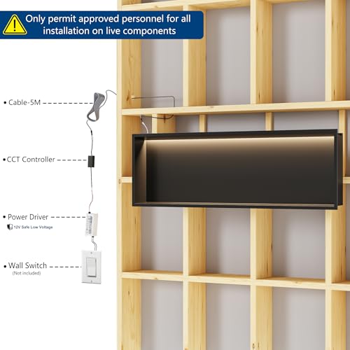 Qeke 36" X 12" Stainless Steel Shower Niche w/ 3 CCT Dimmable Light, Black | No Tile Needed Wall Niche, Recessed Niche w/ Light(3000K/4000K/6000K), IP66 Waterproof, Space Saving & Durable - color: Matte Black, size: 36" X 12"