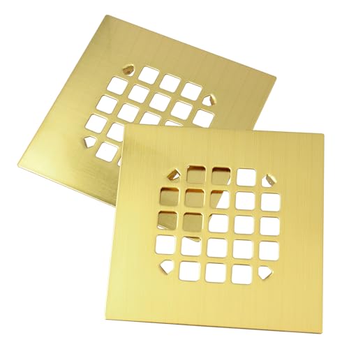 4-1/4 in Square Snap-in Shower Drain Cover - 2 Pcs | Square，Golden brushed wire