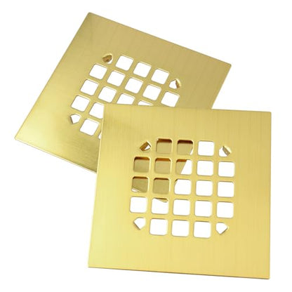 4-1/4 in Square Snap-in Shower Drain Cover - 2 Pcs | Square，Golden brushed wire