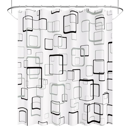 AmazerBath Shower Curtain Grey, Geometric Plaid Cloth Shower Curtain Sets with 12 Shower Curtain Hooks, Washable Fabric White Shower Curtain, Luxury Farmhouse Bathroom Shower Curtain, 72x72 Inches - color: E- Grey Checkered +12 Metal Hooks, size: 72"W x 7