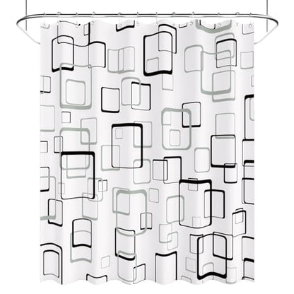 AmazerBath Shower Curtain Grey, Geometric Plaid Cloth Shower Curtain Sets with 12 Shower Curtain Hooks, Washable Fabric White Shower Curtain, Luxury Farmhouse Bathroom Shower Curtain, 72x72 Inches - color: E- Grey Checkered +12 Metal Hooks, size: 72"W x 7