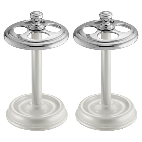 iDesign Toothbrush Holder for Bathroom - 4-Section Toothbrush Stand for Countertop, 2-Pack, White/Chrome - color: Pearl White/Chrome, style: Pack of 2