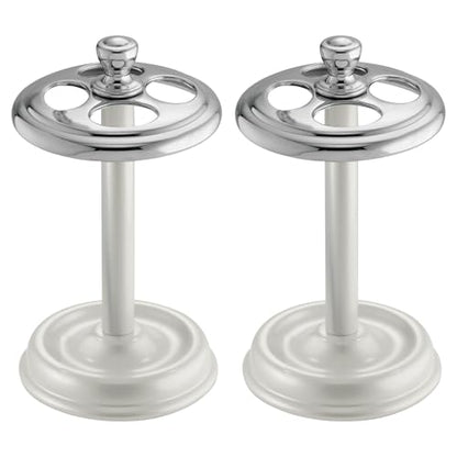 iDesign Toothbrush Holder for Bathroom - 4-Section Toothbrush Stand for Countertop, 2-Pack, White/Chrome - color: Pearl White/Chrome, style: Pack of 2