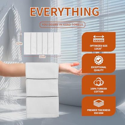 Hand Towels Set, 3-Pack Cotton Washcloths, 12x20 Inch, White | 480GSM, Premium Quality Cloths, Highly Absorbent and Soft Feel Towels for Bathroom, Gym, Shower, Hotel, and Spa