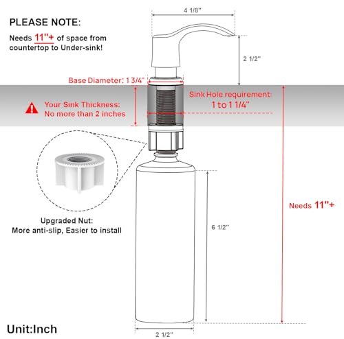 Kitchen Sink Soap Dispenser with 17 Ounce Large Bottle, G080C | Chrome, Built in Sink Soap Dispenser, Soap Dispenser for Kitchen Sink, Refill from Top - color: Chrome, size: with Bottle
