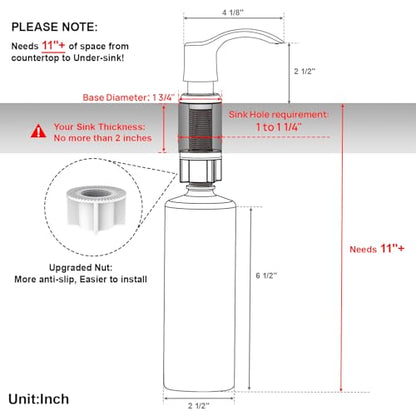 Kitchen Sink Soap Dispenser with 17 Ounce Large Bottle, G080C | Chrome, Built in Sink Soap Dispenser, Soap Dispenser for Kitchen Sink, Refill from Top - color: Chrome, size: with Bottle