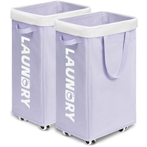 Goodpcik 2-Pack Rolling Laundry Hamper with Wheels, Hamper for Dorm, 75L | Laundry Hamper with Wheels & Handles for Dirty Clothes, Rolling Laundry Basket, Dorm Room Essentials, Light Purple - color: Light Purple 2-Pack
