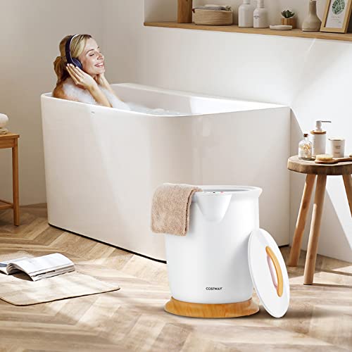 COSTWAY Bucket Style Towel Warmer,Fragrance Holder, Fits up to Two 40” x 70” Oversized Towels, Bathrobes, Blankets, Auto Shut Off, Luxury Towel Warmer for Bathroom, Spa - color: White