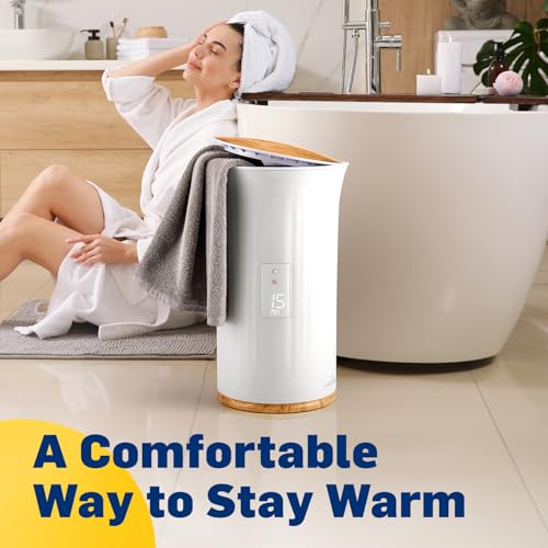 Live Fine Towel Warmer | Bucket Style Luxury Heater with LED Display, Adjustable Timer, Auto Shut-Off | Fits 40” x 70” Oversized Towel - color: White