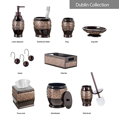 Creative Scents Dublin Brown 6 Piece Resin Bathroom Accessories Set | Includes Toilet Brush and Holder, Tissue Box Cover, Soap Dispenser, Toothbrush Holder, Tumbler Cup & Soap Dish - style: 6 Piece Set
