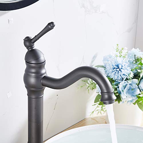 Bathroom Faucet 360° Swivel Single-Handle One Hole Bathroom Vessel Sink Faucet Matching Pop Up Drain Grey Farmhouse Bathroom Vanity Faucet - color: Gray, size: Vessel