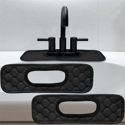 Bathroom Sink Splash Guard Oval-Hole Rectangle-Hole: AHA HOMEWARE, Faucet Mat for Bathroom Sink Oval Base, Bathroom Sink Water Splash Guard Centerset Rectangle Base (Black & Black) - color: Black & Black