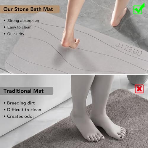 Stone Bath Mat Large, Diatomaceous Earth Shower Mat, Non-Slip Super Absorbent Quick Drying Bathroom Floor Mat, 2 Pack,23.62x15.35, Light Grey - color: Light Grey