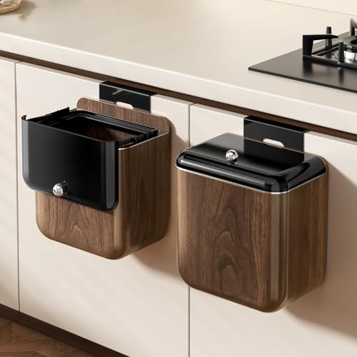 Large 3.2 Gallon Compost Bin, Under Sink Trash Can with Lid, Hanging Waste Cabinet for Office Kitchen Cupboard Bathroom Bedroom, Walnut Color - color: Walnut Color