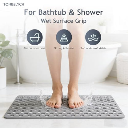 Non Slip Bath Mat for Shower & Bathtub - 30x17 Inch with Strong Suction Cups and Drain Holes, Quick-Dry, Machine Washable Floor Mat for Elderly, Kids & Pets