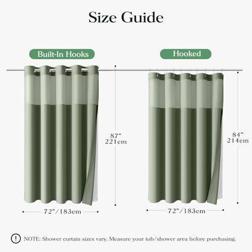 Sage Green Hook Free Waffle Shower Curtain & Snap-in Liner,72x87 | Less Time to install, 3 in 1 Fabric Shower Curtain and Liner Set with Magnets, Extra Long, Shower Curtains for Bathroom - color: A Sage Green, size: 72"W x 87"L (Pack of 1)