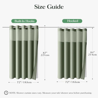 Sage Green Hook Free Waffle Shower Curtain & Snap-in Liner,72x87 | Less Time to install, 3 in 1 Fabric Shower Curtain and Liner Set with Magnets, Extra Long, Shower Curtains for Bathroom - color: A Sage Green, size: 72"W x 87"L (Pack of 1)