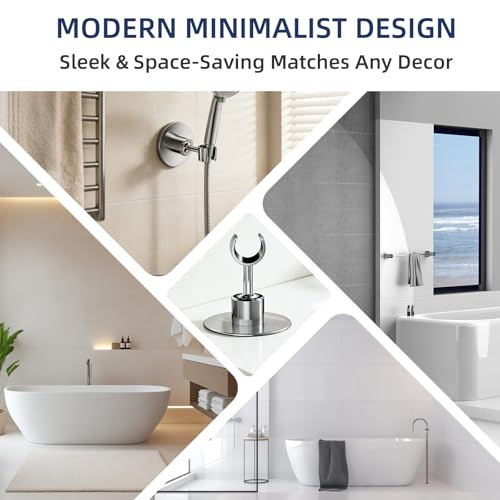 Shower Head Holder Wall Mount, No Drill Strong Adhesive Holder | Adjustable Stainless Steel Handheld Wand Rustproof Bathroom Accessory for Tub and Shower - Non-Potable Use Only